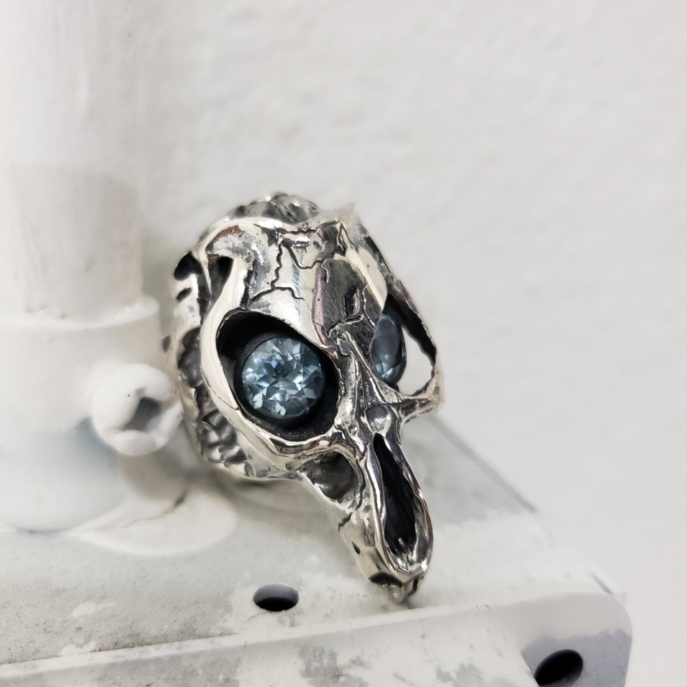 Jungle Tribe Solid Sterling Silver Wild Skull Ring with Topaz Eyes, NWT, 5.5 - Picture 4 of 8